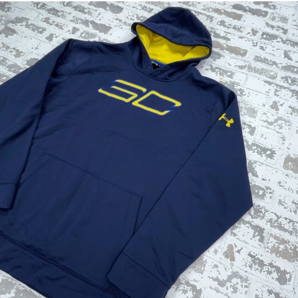 Under Armour * Steph Curry Pullover Sweatshirt Hoodie * Blue & Gold Size 2XL - Picture 2 of 10
